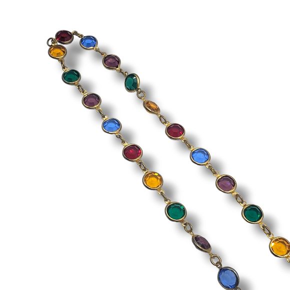 Faceted Gem Color Beads Bezel Set Gold Tone Chain Necklace - Picture 6 of 7
